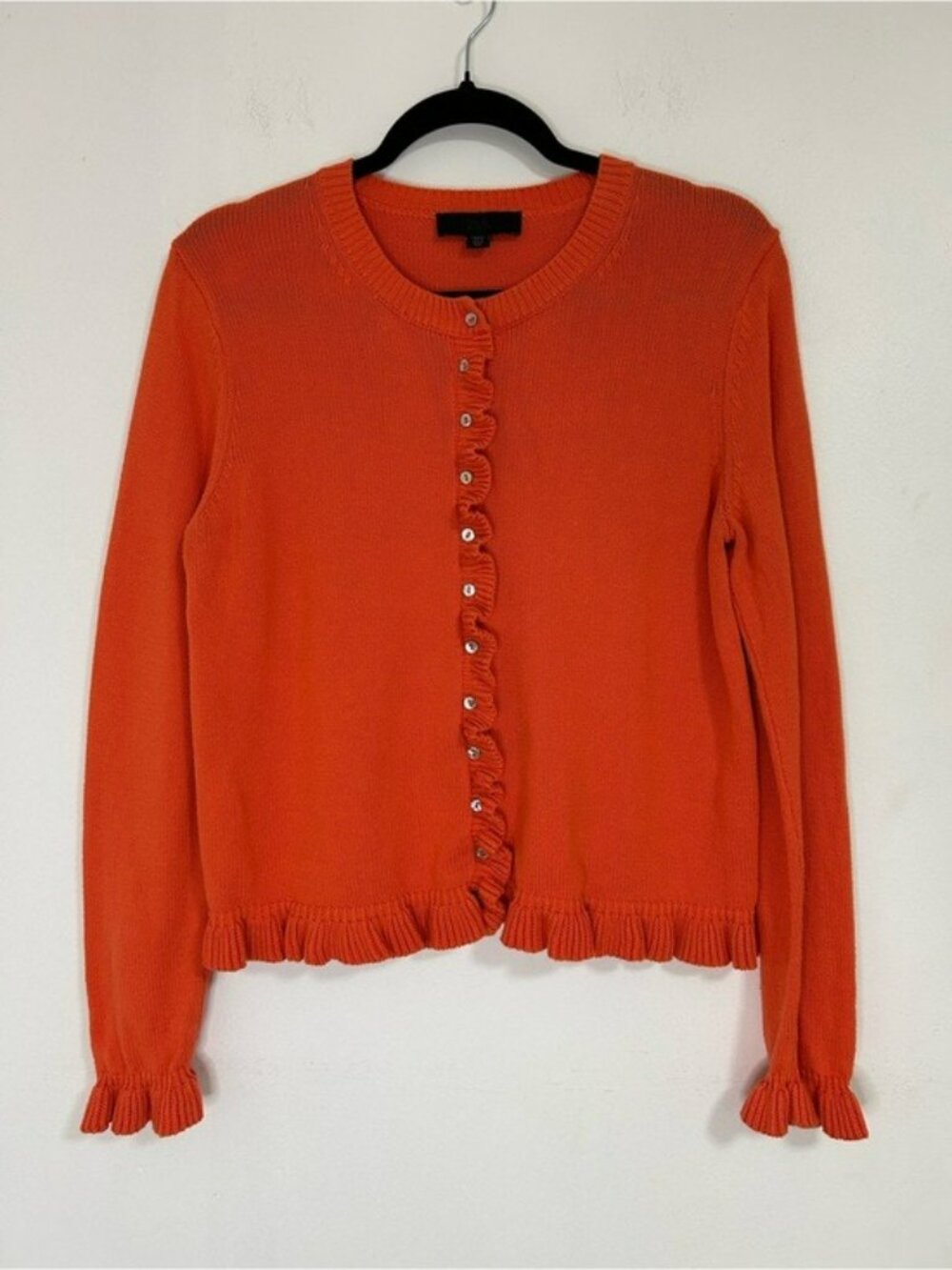 Zara Orange Ruffle Trim Button Front Cotton Cardigan Sweater Women’s Large